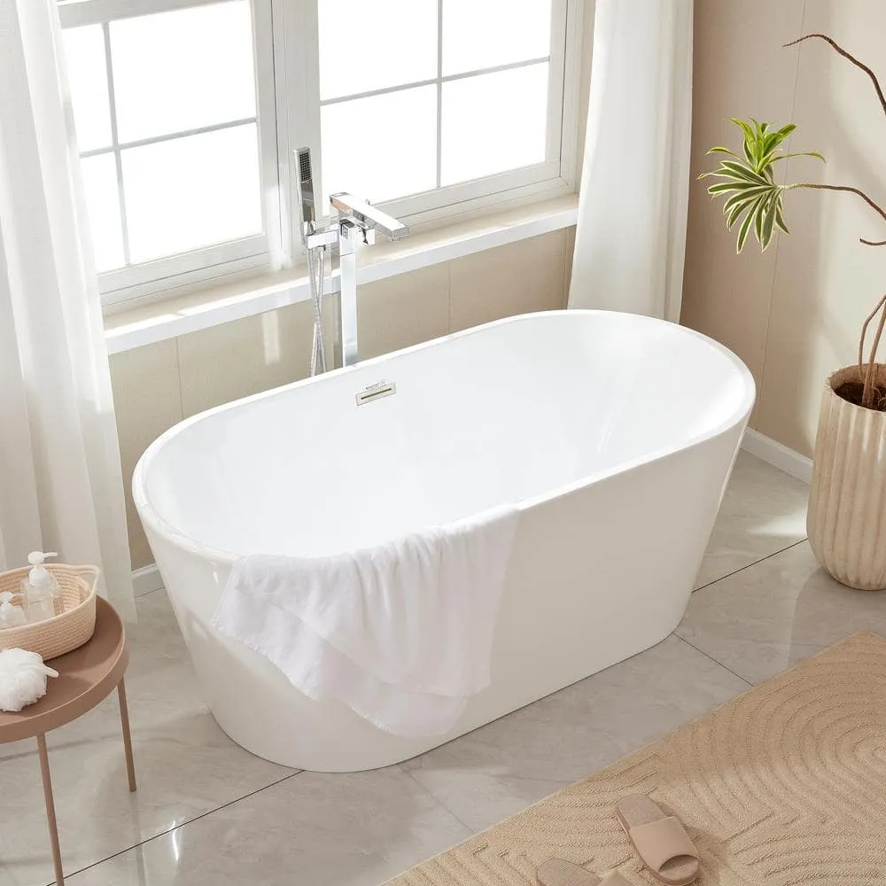 Vanity Art Bordeaux 59 in. Acrylic Flatbottom Freestanding Bathtub in White/Brushed Nickel, photo 7 of 12