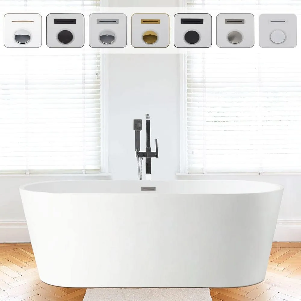 Vanity Art Bordeaux 59 in. Acrylic Flatbottom Freestanding Bathtub in White/Brushed Nickel, photo 12 of 12