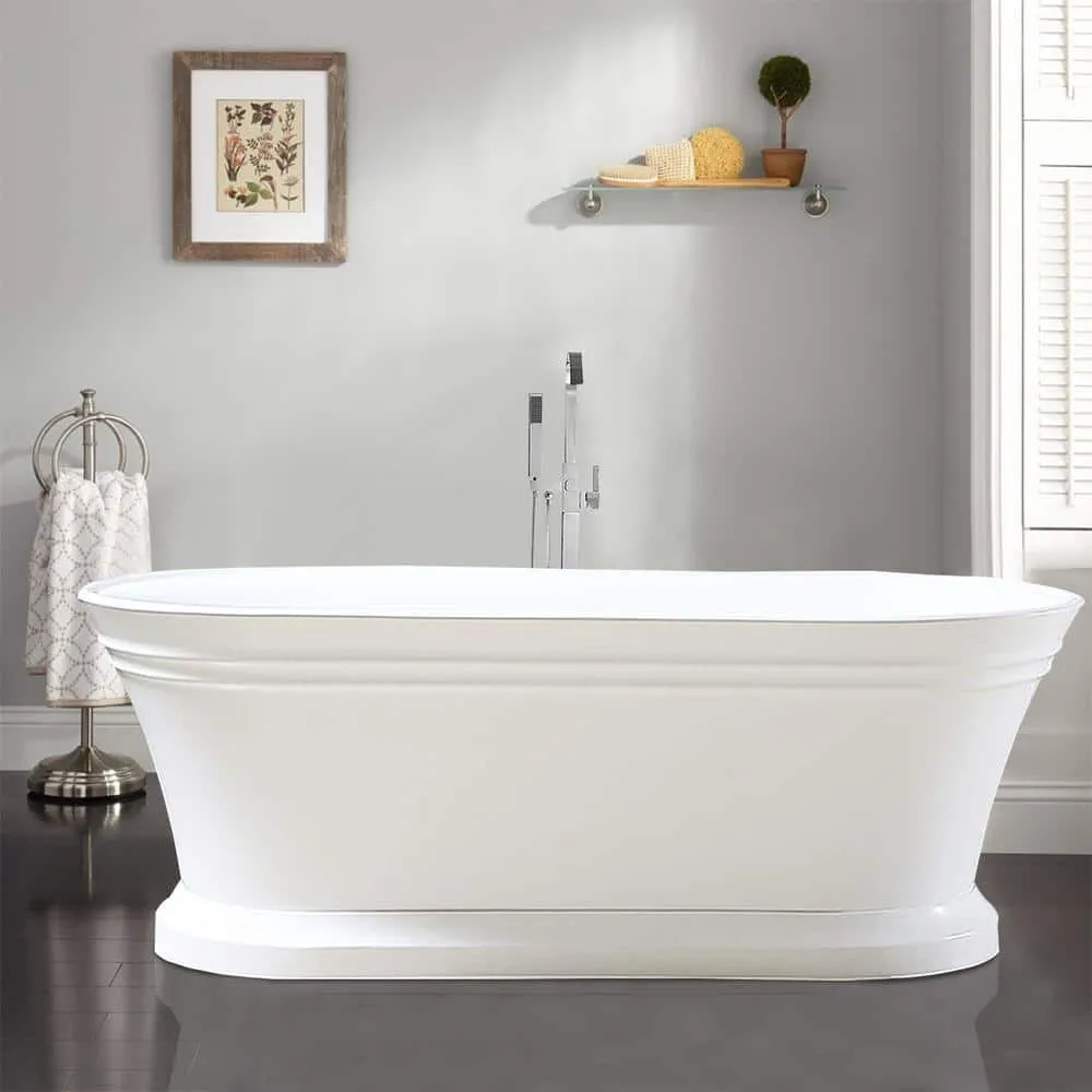 Vanity Art Versailles 67 in. x 31 in. Acrylic Freestanding Soaking Bathtub with Center Drain in White/Brushed Nickel, photo 6 of 6