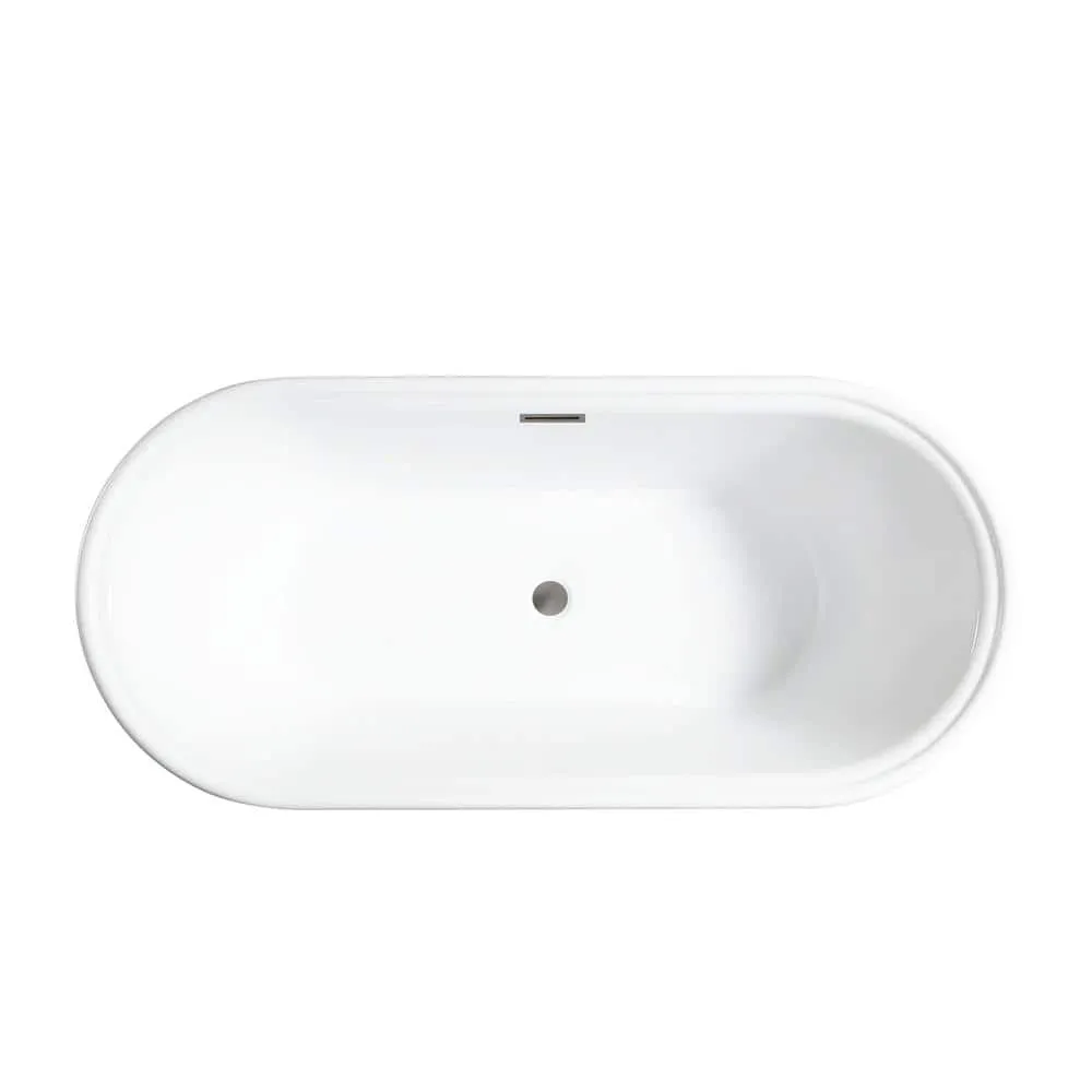 Vanity Art Versailles 67 in. x 31 in. Acrylic Freestanding Soaking Bathtub with Center Drain in White/Brushed Nickel, photo 3 of 6