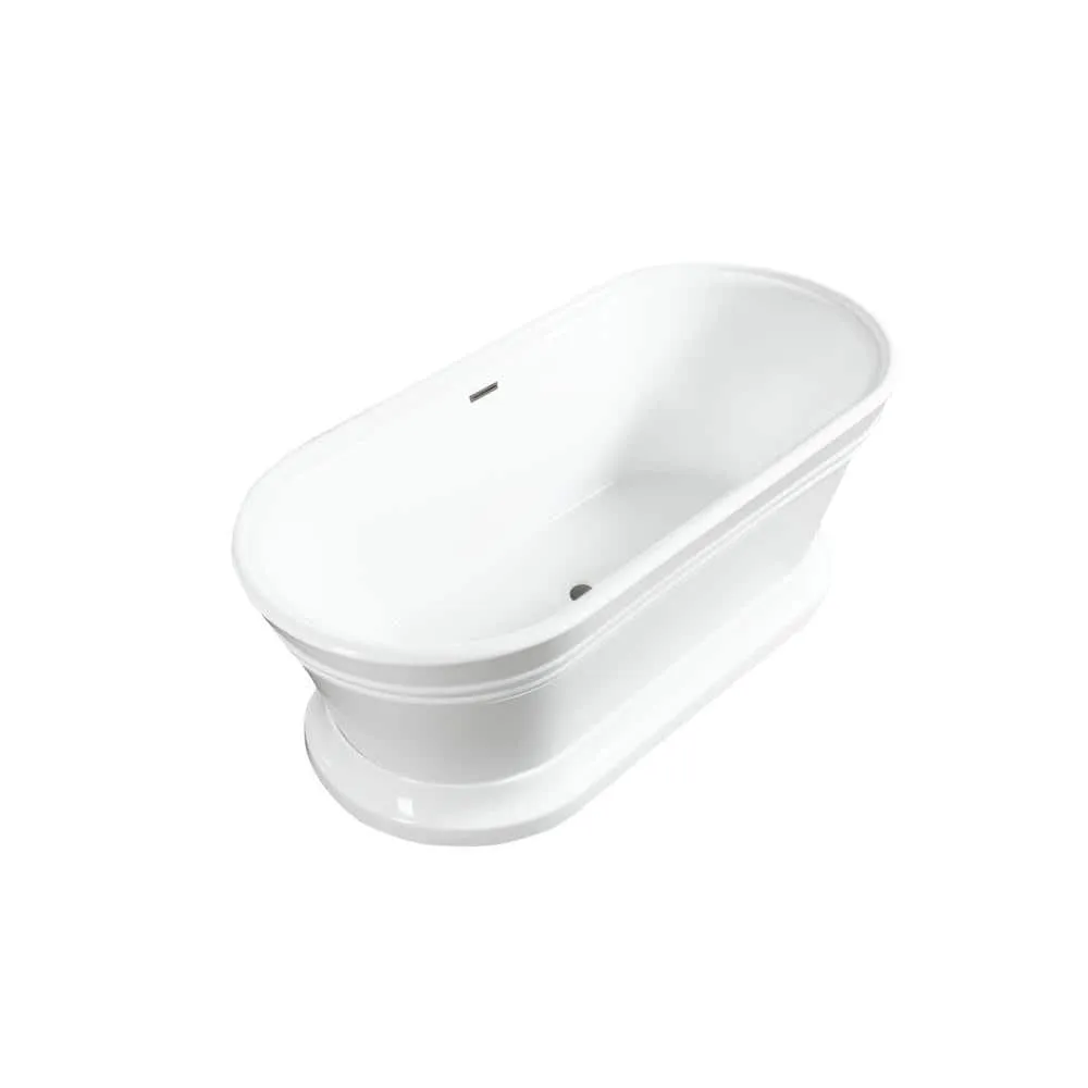 Vanity Art Versailles 67 in. x 31 in. Acrylic Freestanding Soaking Bathtub with Center Drain in White/Brushed Nickel, photo 2 of 6