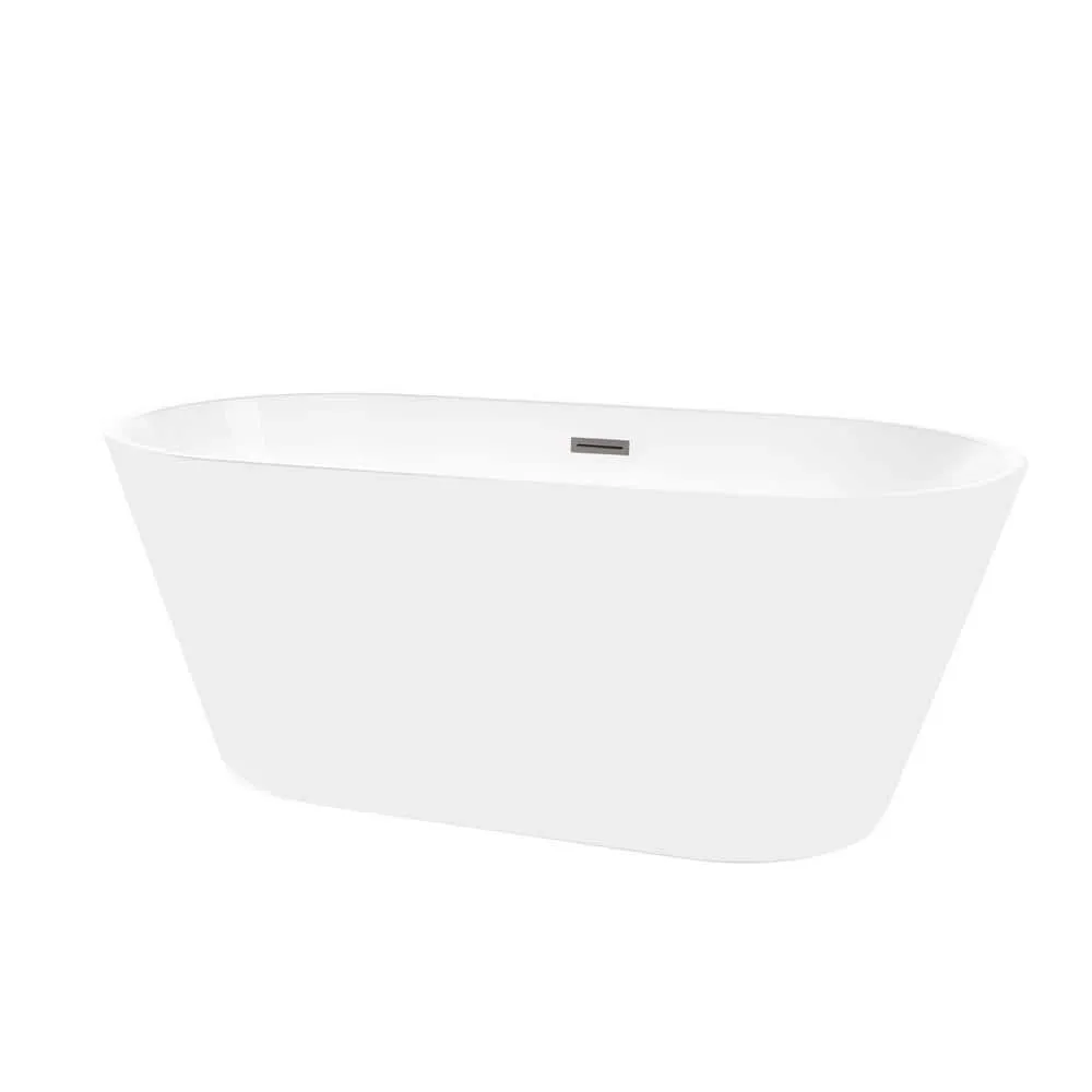Vanity Art Domme 67 in. Acrylic Flatbottom Freestanding Non-Slip Bathtub in White/Brushed Nickel, photo 5 of 6