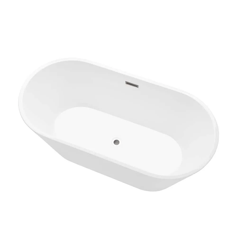 Vanity Art Domme 67 in. Acrylic Flatbottom Freestanding Non-Slip Bathtub in White/Brushed Nickel, photo 3 of 6