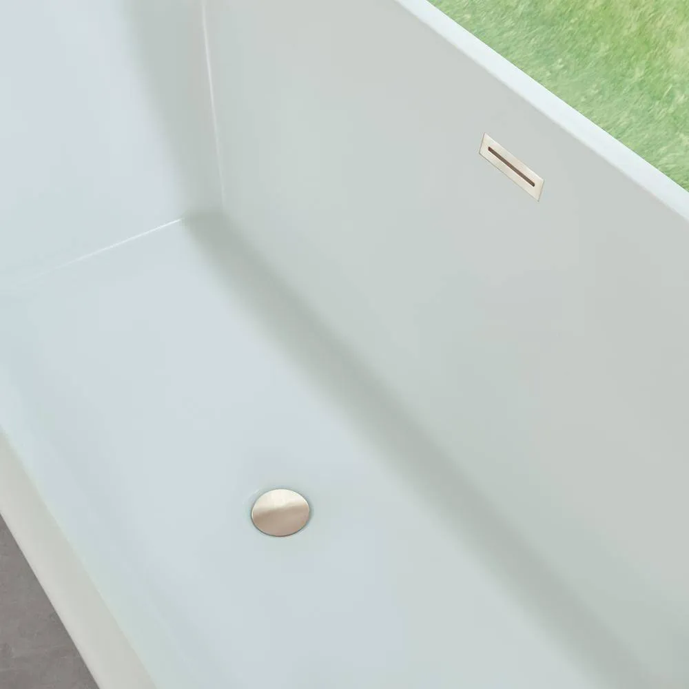 Vanity Art Nantes 67 in. x 30 in. Acrylic Freestanding Soaking Bathtub with Center Drain in White/Brushed Nickel, photo 5 of 12