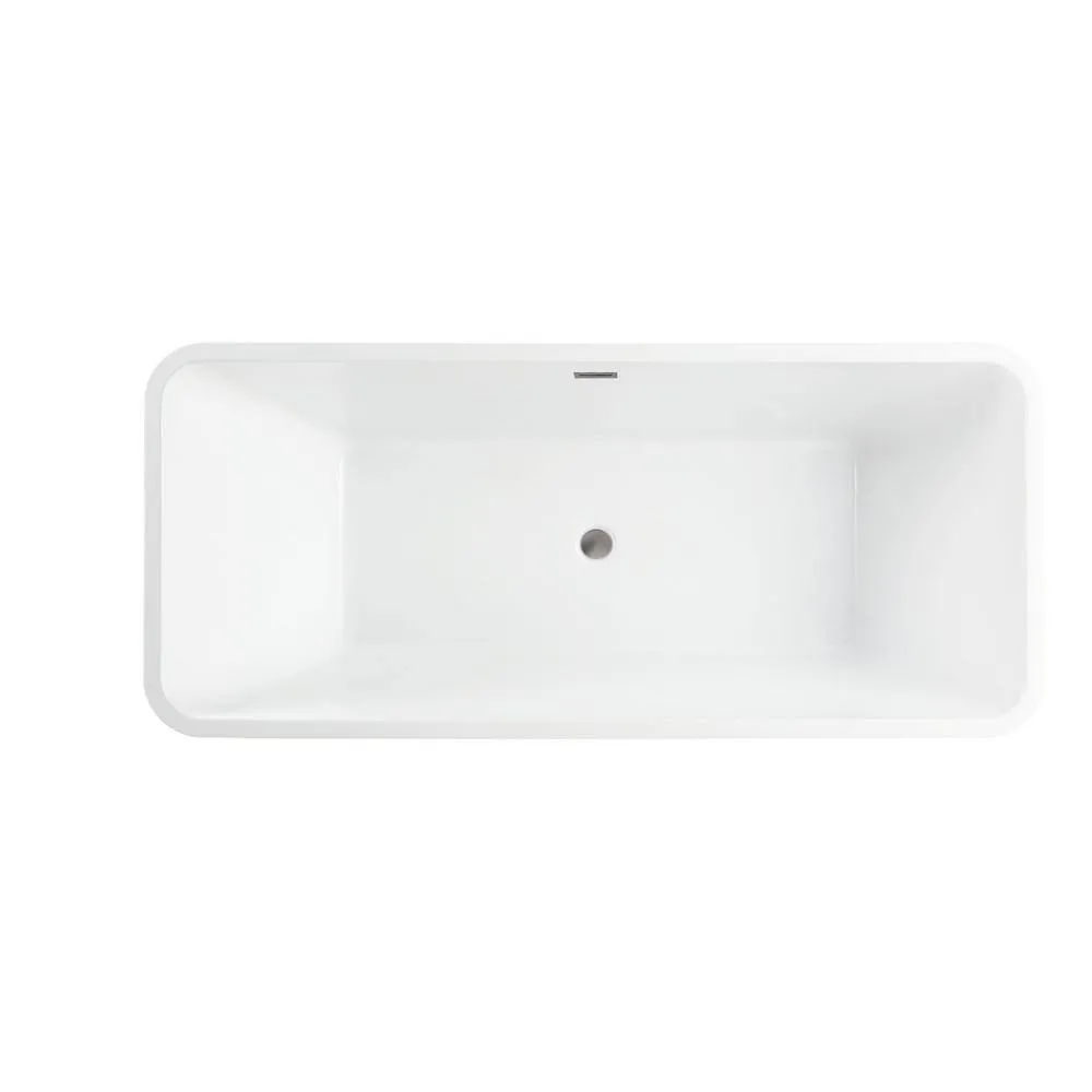 Vanity Art Nantes 67 in. x 30 in. Acrylic Freestanding Soaking Bathtub with Center Drain in White/Brushed Nickel, photo 11 of 12