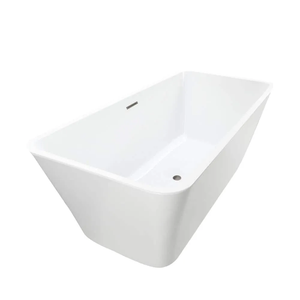 Vanity Art Nantes 67 in. x 30 in. Acrylic Freestanding Soaking Bathtub with Center Drain in White/Brushed Nickel, photo 9 of 12