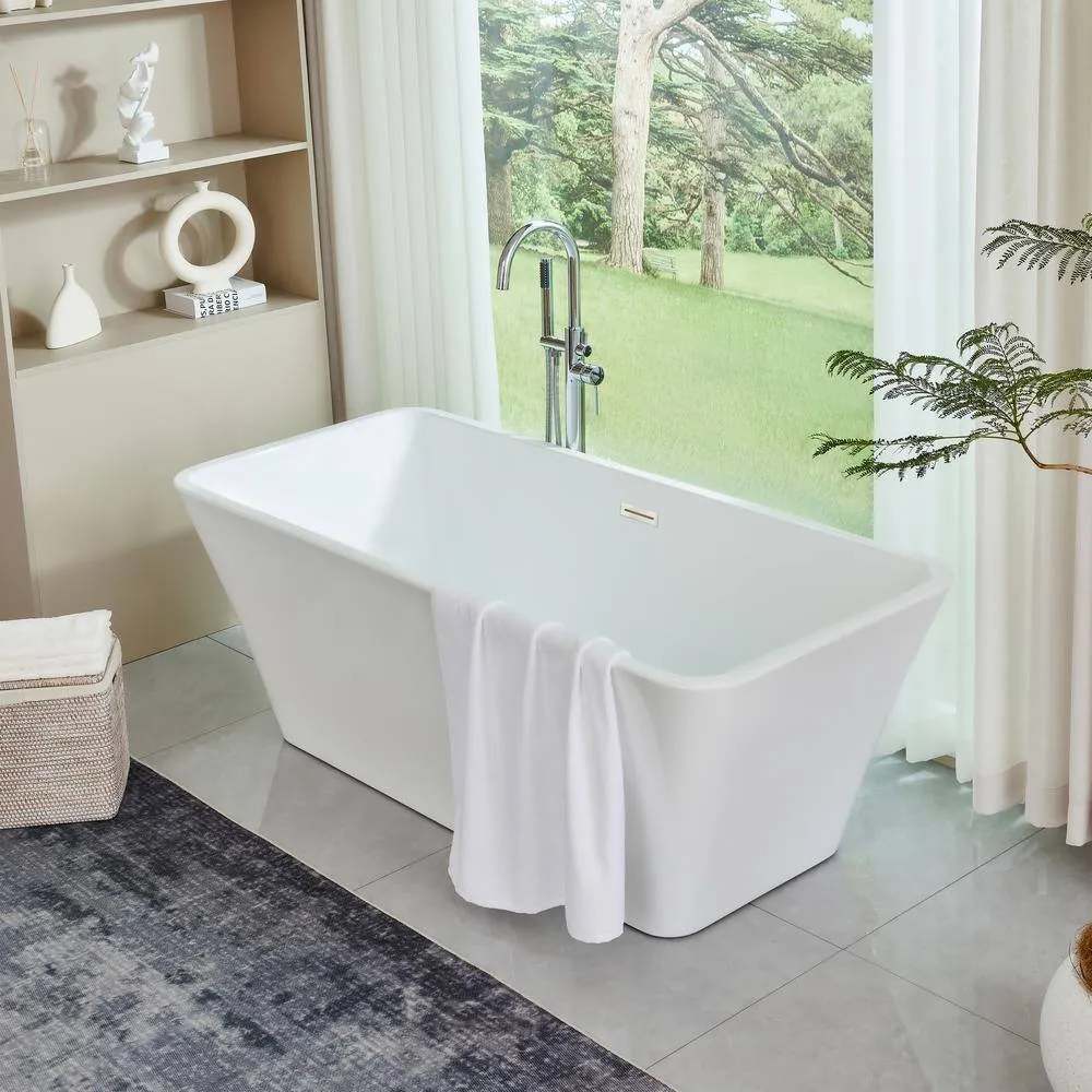 Vanity Art Nantes 67 in. x 30 in. Acrylic Freestanding Soaking Bathtub with Center Drain in White/Brushed Nickel, photo 6 of 12