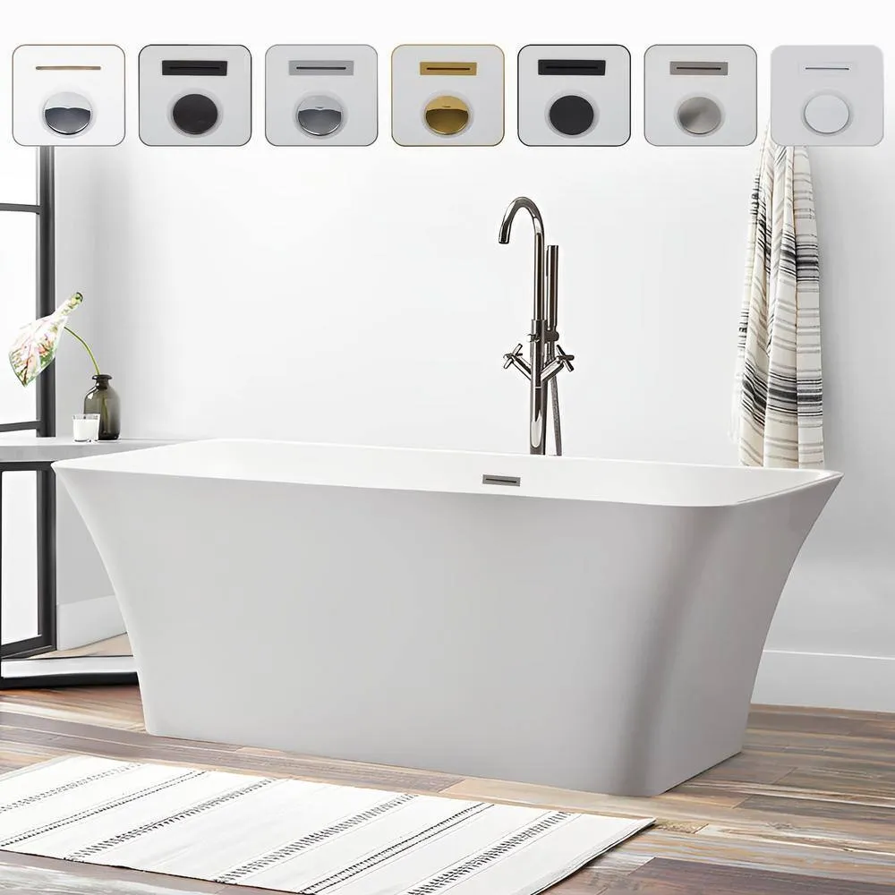 Vanity Art Nantes 67 in. x 30 in. Acrylic Freestanding Soaking Bathtub with Center Drain in White/Brushed Nickel, photo 8 of 12