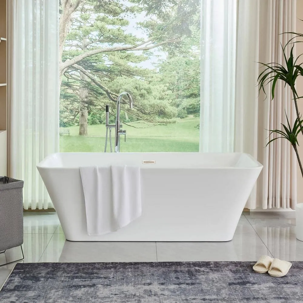 Vanity Art Nantes 67 in. x 30 in. Acrylic Freestanding Soaking Bathtub with Center Drain in White/Brushed Nickel, photo 2 of 12
