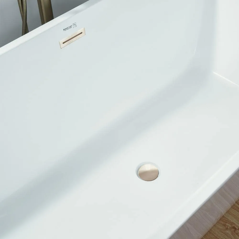 Vanity Art Montpellier 59 in. L x 30 in. W Acrylic Flatbottom Freestanding Bathtub in White/Brushed Nickel, photo 5 of 11
