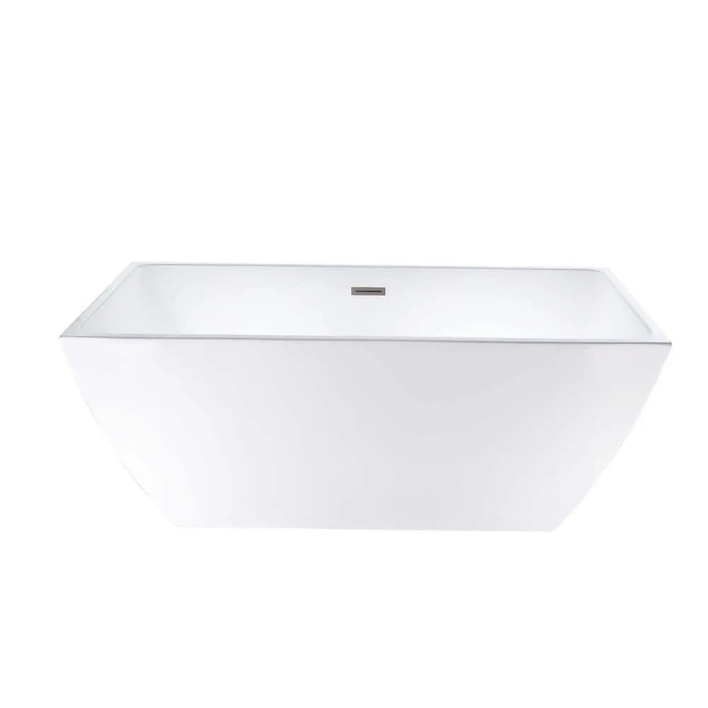Vanity Art Montpellier 59 in. L x 30 in. W Acrylic Flatbottom Freestanding Bathtub in White/Brushed Nickel, photo 11 of 11