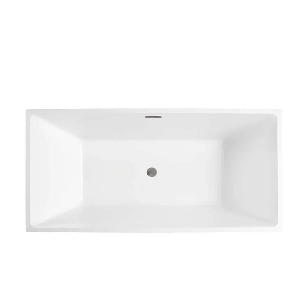 Vanity Art Montpellier 59 in. L x 30 in. W Acrylic Flatbottom Freestanding Bathtub in White/Brushed Nickel, photo 9 of 11