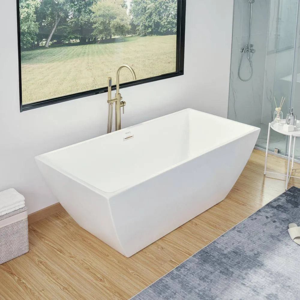 Vanity Art Montpellier 59 in. L x 30 in. W Acrylic Flatbottom Freestanding Bathtub in White/Brushed Nickel, photo 6 of 11