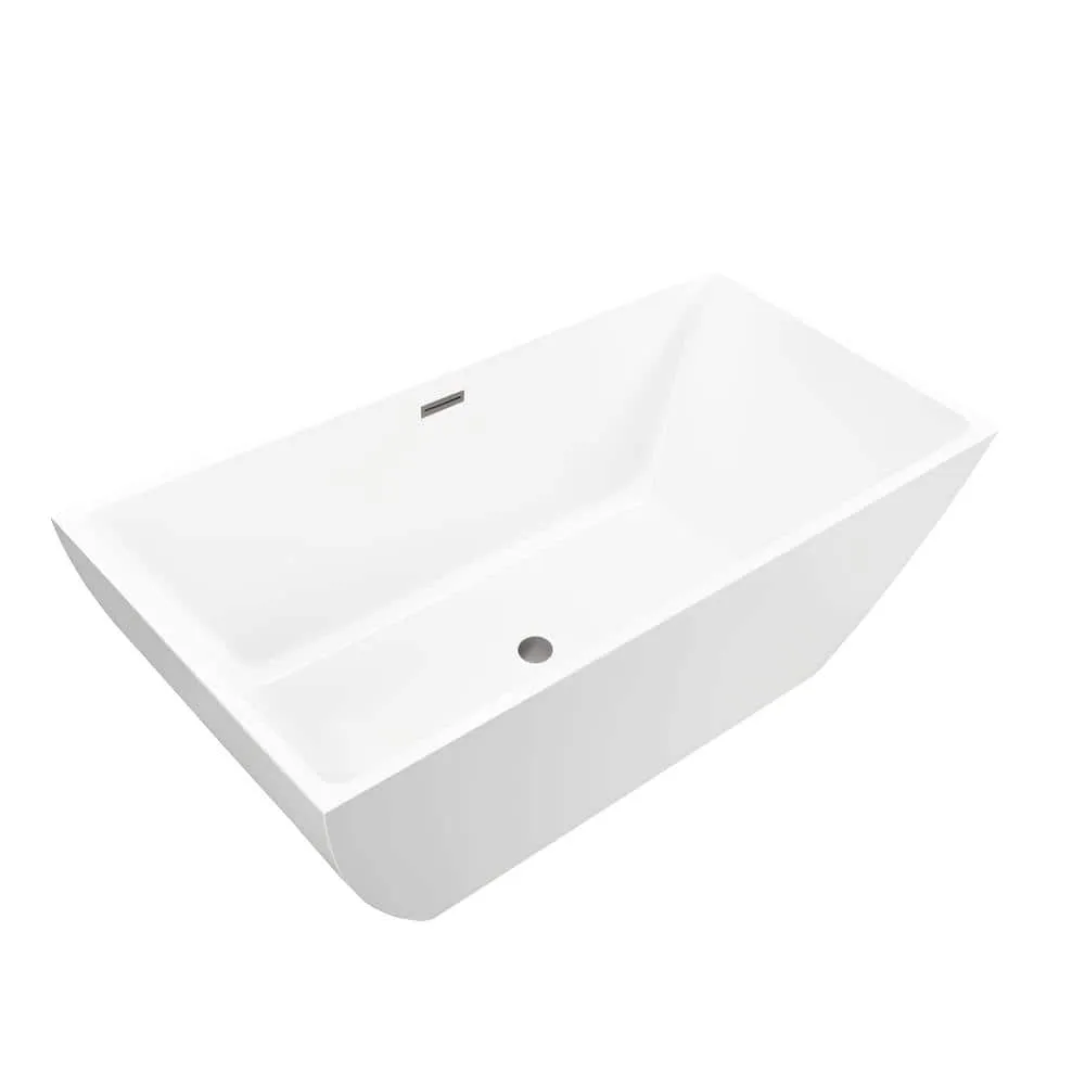 Vanity Art Montpellier 59 in. L x 30 in. W Acrylic Flatbottom Freestanding Bathtub in White/Brushed Nickel, photo 8 of 11
