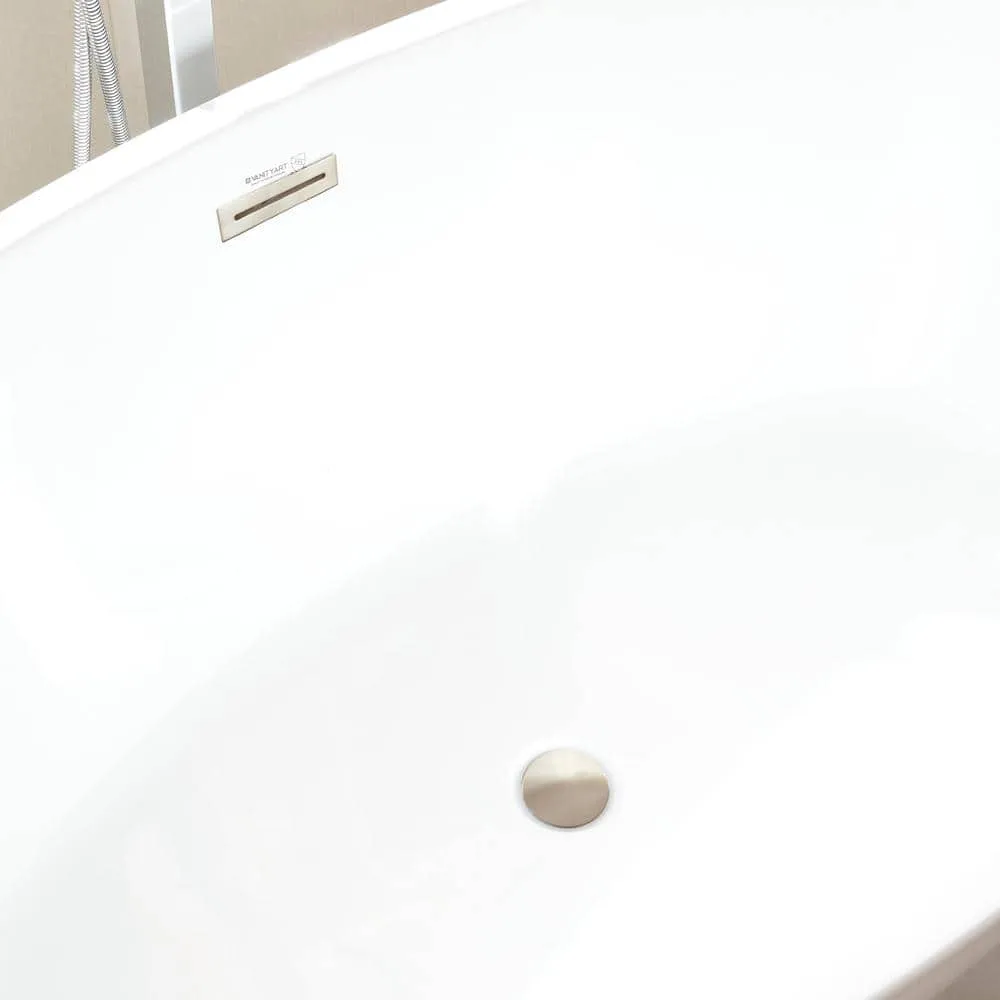 Vanity Art Calais 55 in. L x 32 in. W Acrylic Flatbottom Freestanding Bathtub with Center Drain in White/Brushed Nickel, photo 8 of 8
