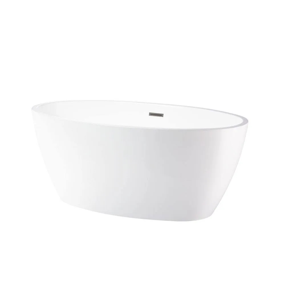 Vanity Art Amiens 69 in. x 40 in. Acrylic Flatbottom Freestanding Soaking Bathtub with Center Drain in White/Brushed Nickel, photo 5 of 6