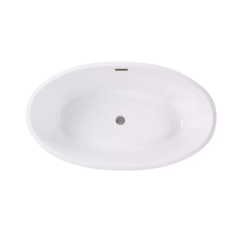 Vanity Art Amiens 69 in. x 40 in. Acrylic Flatbottom Freestanding Soaking Bathtub with Center Drain in White/Brushed Nickel, photo 3 of 6