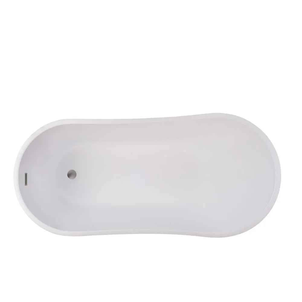Vanity Art Clermont 59 in. Acrylic Freestanding Flatbottom Bathtub in White/Brushed Nickel, photo 3 of 10