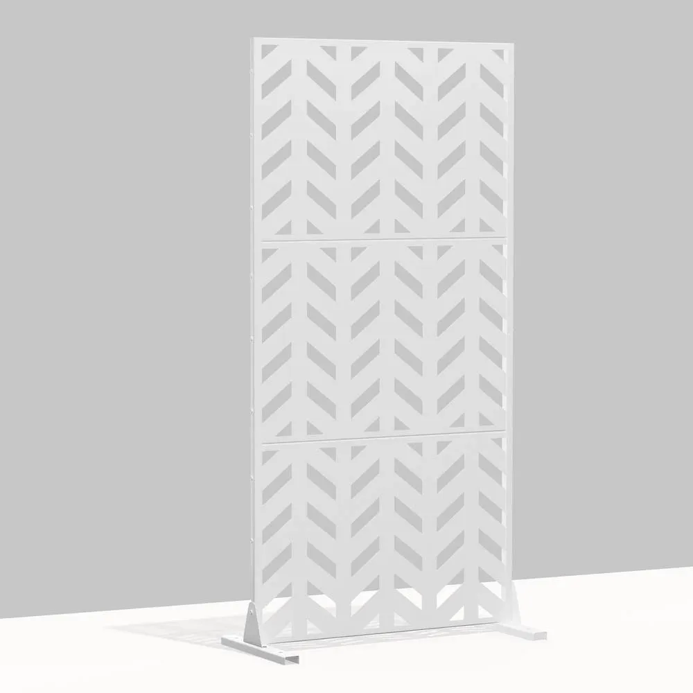 cadeninc 2.92 ft. x 6 ft. White Metal Privacy Screen with Fishbone Pattern, photo 4 of 7