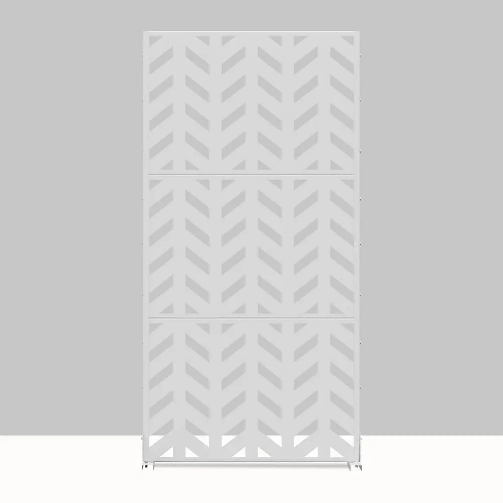 cadeninc 2.92 ft. x 6 ft. White Metal Privacy Screen with Fishbone Pattern, photo 3 of 7