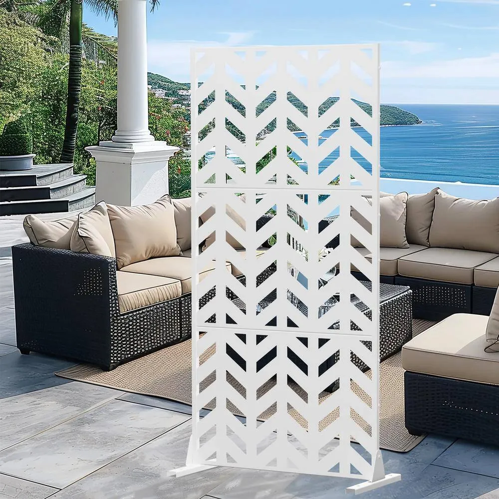 cadeninc 2.92 ft. x 6 ft. White Metal Privacy Screen with Fishbone Pattern, photo 6 of 7