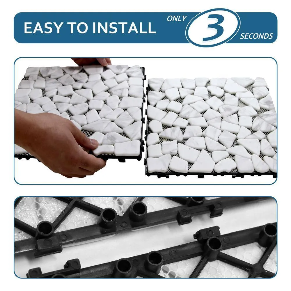 White Deck Pebble 12 in. x 12 in. Outdoor Patio Flooring Recycled Glass Interlocking Mosaic Floor Tile (4 sq. ft./Case), photo 6 of 9