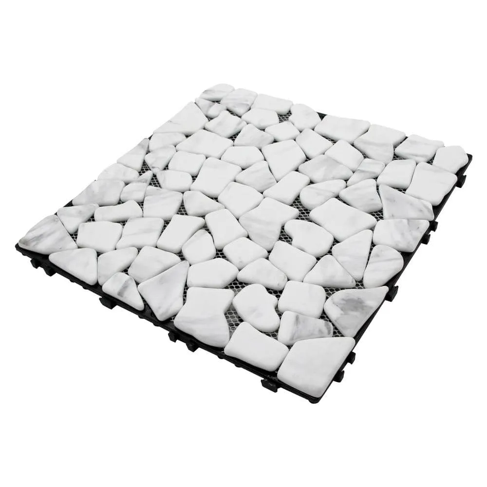 White Deck Pebble 12 in. x 12 in. Outdoor Patio Flooring Recycled Glass Interlocking Mosaic Floor Tile (4 sq. ft./Case), photo 3 of 9