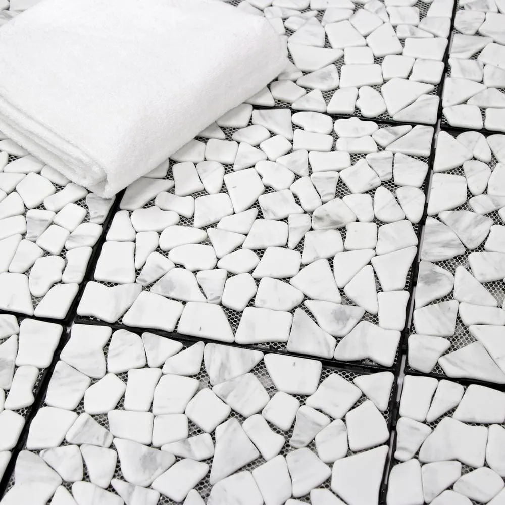 White Deck Pebble 12 in. x 12 in. Outdoor Patio Flooring Recycled Glass Interlocking Mosaic Floor Tile (4 sq. ft./Case), photo 7 of 9