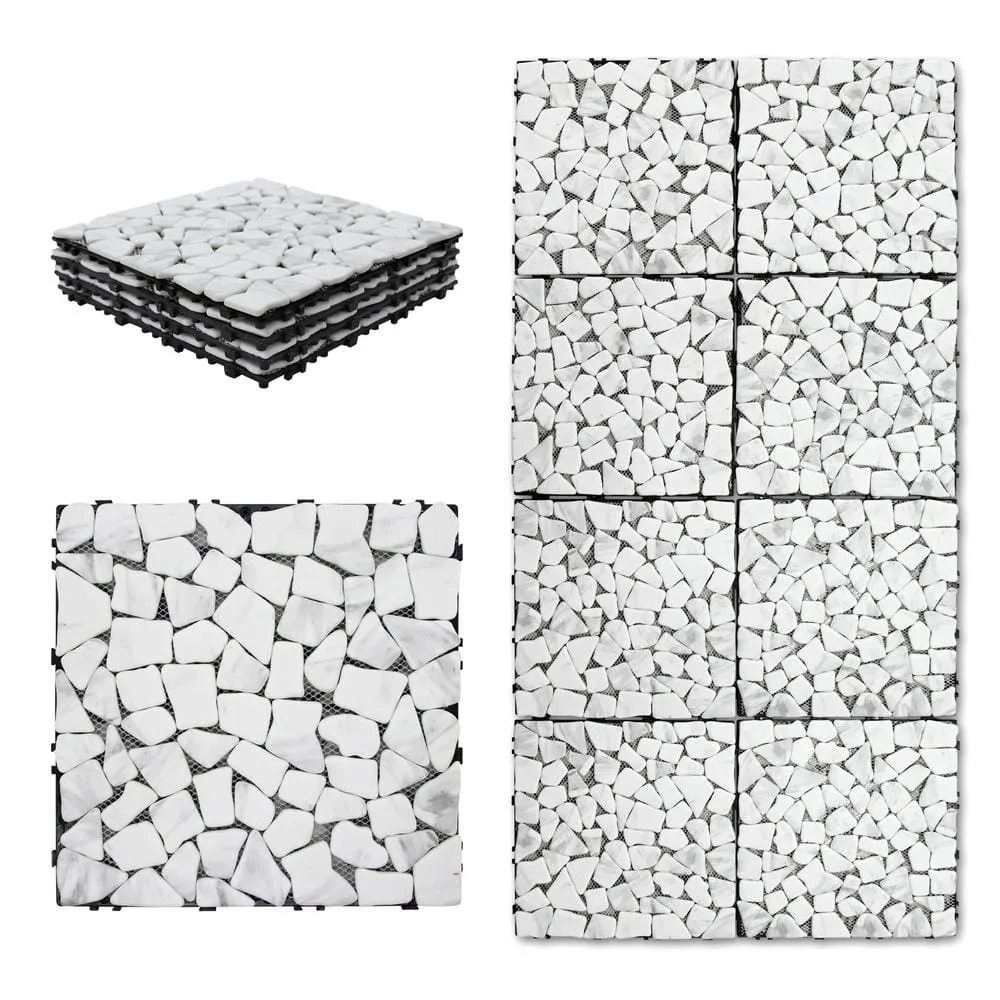 White Deck Pebble 12 in. x 12 in. Outdoor Patio Flooring Recycled Glass Interlocking Mosaic Floor Tile (4 sq. ft./Case), photo 9 of 9