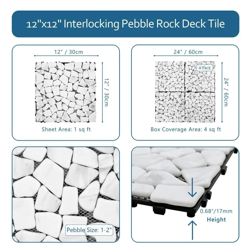 White Deck Pebble 12 in. x 12 in. Outdoor Patio Flooring Recycled Glass Interlocking Mosaic Floor Tile (4 sq. ft./Case), photo 4 of 9