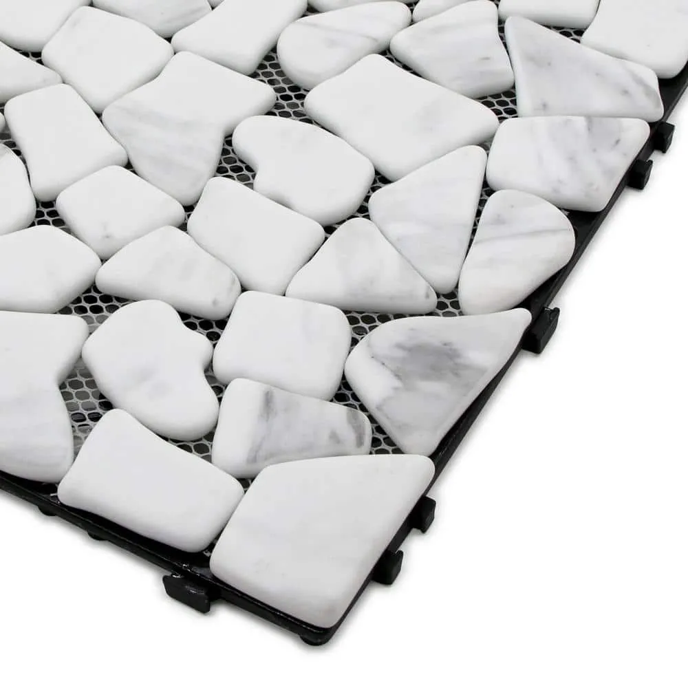 White Deck Pebble 12 in. x 12 in. Outdoor Patio Flooring Recycled Glass Interlocking Mosaic Floor Tile (4 sq. ft./Case), photo 2 of 9