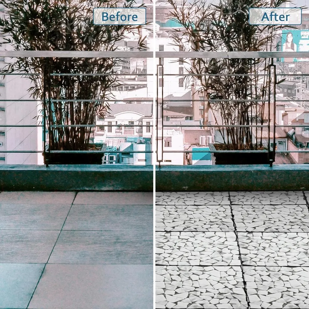 White Deck Pebble 12 in. x 12 in. Outdoor Patio Flooring Recycled Glass Interlocking Mosaic Floor Tile (4 sq. ft./Case), photo 8 of 9