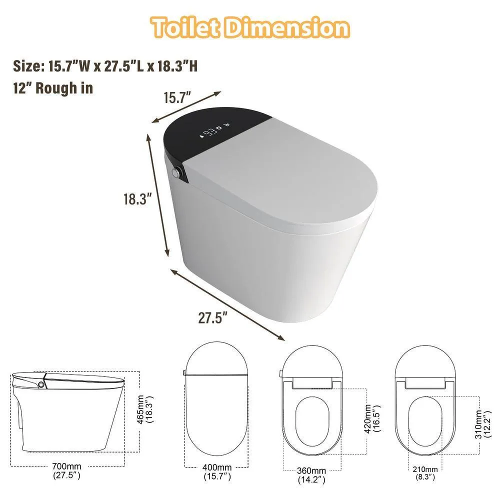 CASAINC Elongated Electric Smart Bidet Toilet with Auto Open, LED Display, and Warm Water Wash, photo 5 of 10