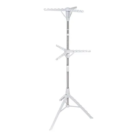 28.5 × 73.5 in White Steel and Plastic 2-Tier Tripod Drying Rack