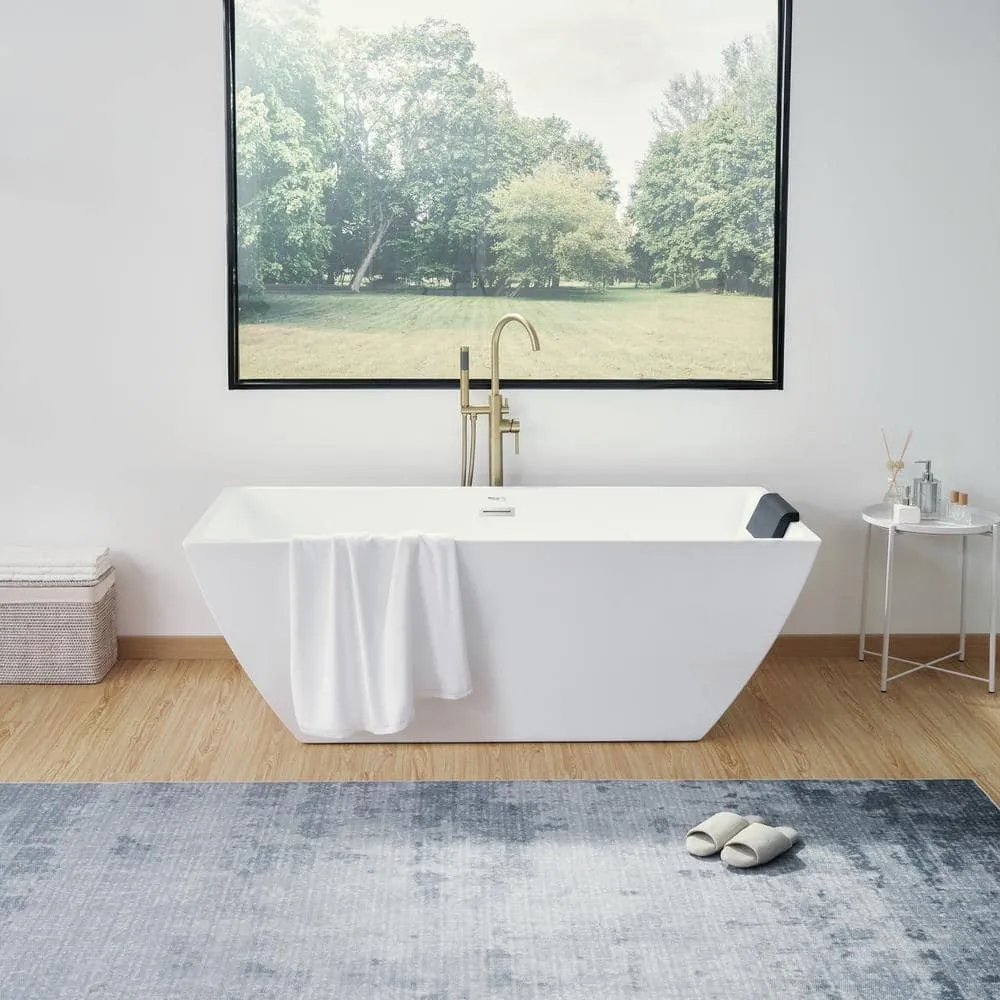 Vanity Art Montpellier 59 in. L x 30 in. W Acrylic Flatbottom Freestanding Bathtub in White/Classic Chrome, photo 3 of 9