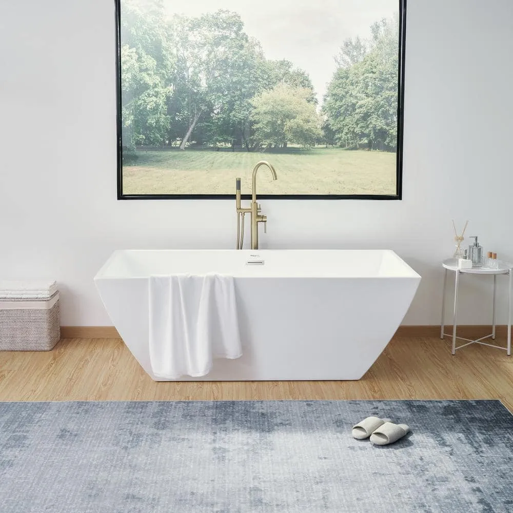Vanity Art Montpellier 59 in. L x 30 in. W Acrylic Flatbottom Freestanding Bathtub in White/Polished Chrome, photo 2 of 8