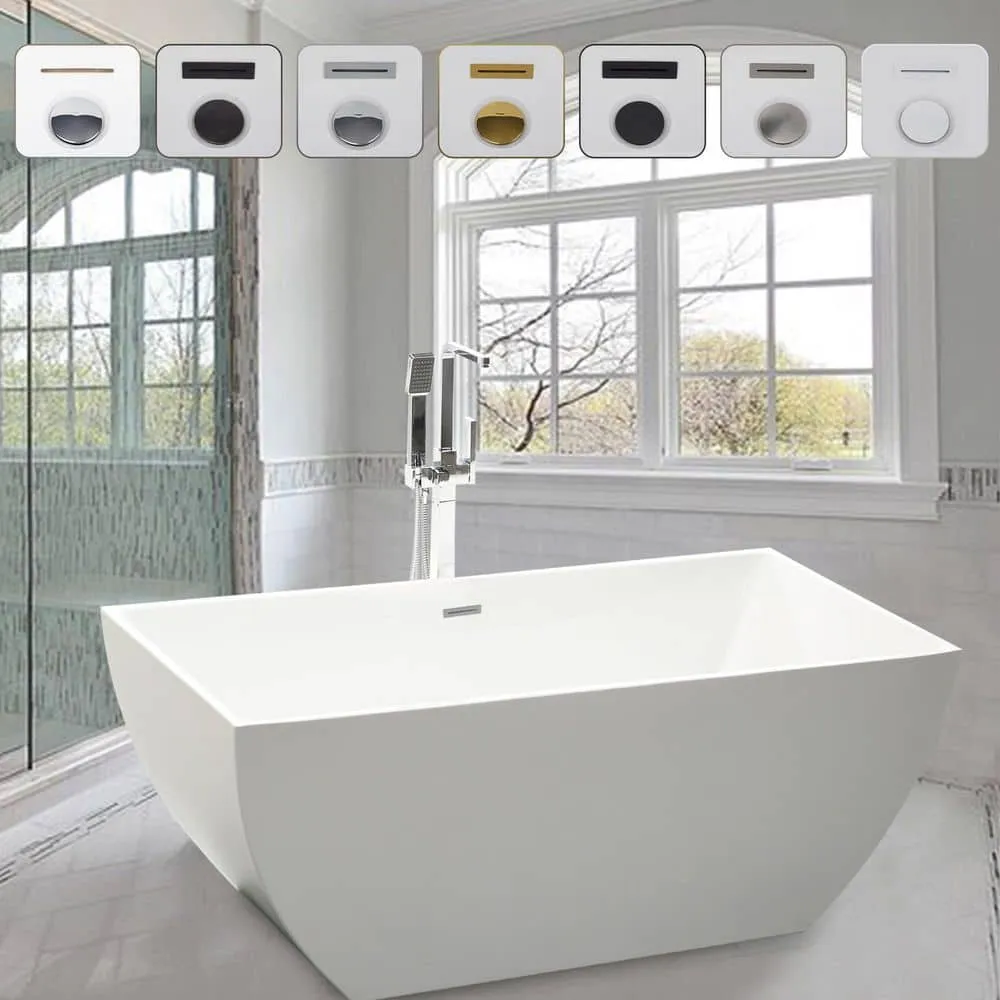 Vanity Art Montpellier 59 in. L x 30 in. W Acrylic Flatbottom Freestanding Bathtub in White/Classic Chrome, photo 9 of 9