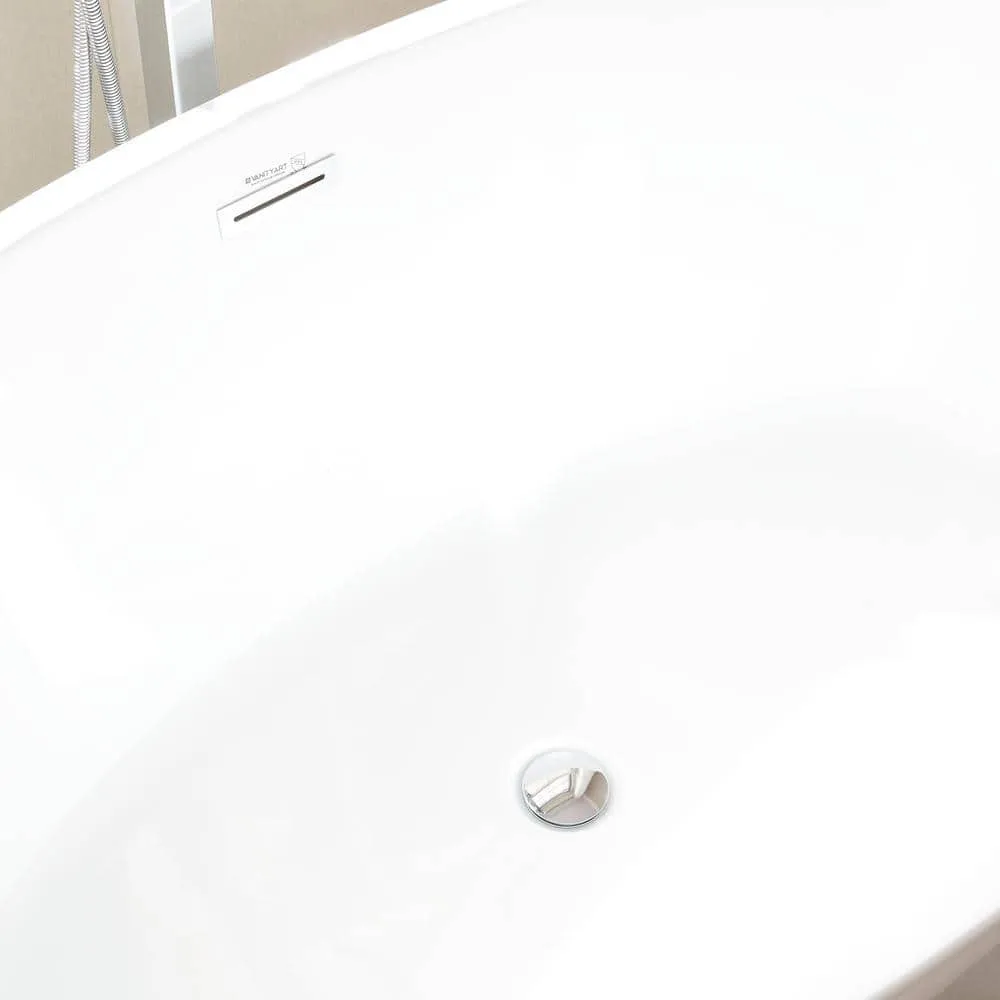 Vanity Art Calais 55 in. L x 32 in. W Acrylic Flatbottom Freestanding Bathtub with Center Drain in White/Classic Chrome, photo 9 of 10
