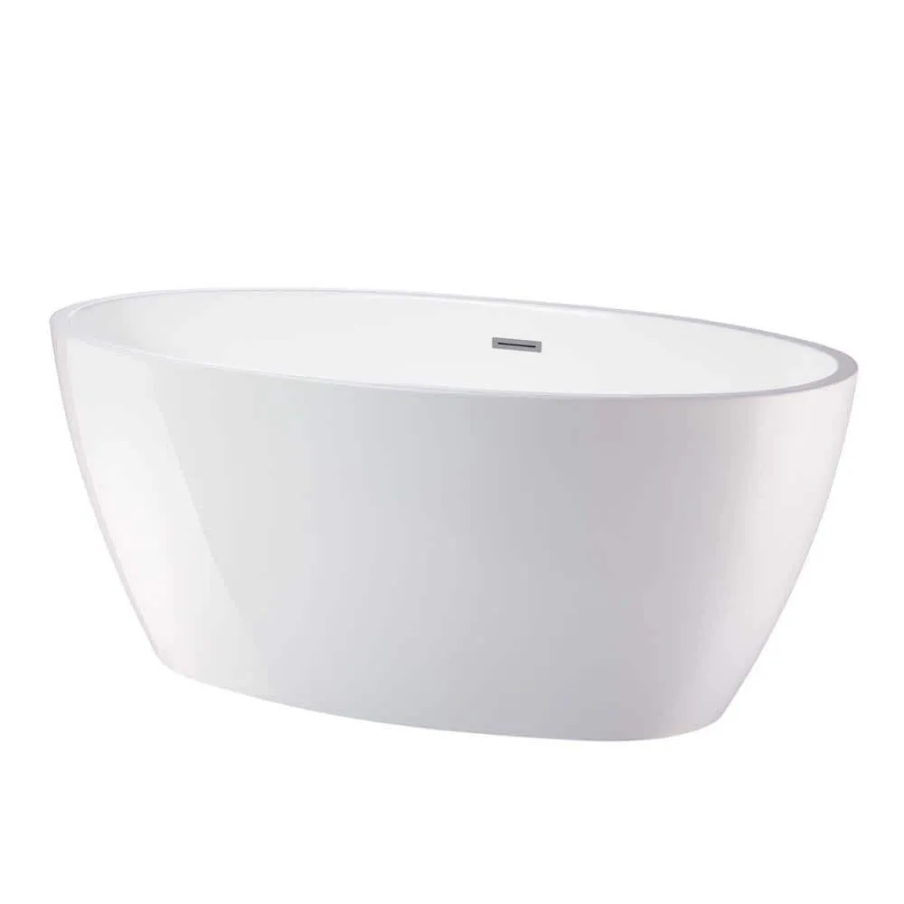 Vanity Art Calais 55 in. L x 32 in. W Acrylic Flatbottom Freestanding Bathtub with Center Drain in White/Classic Chrome, photo 7 of 10
