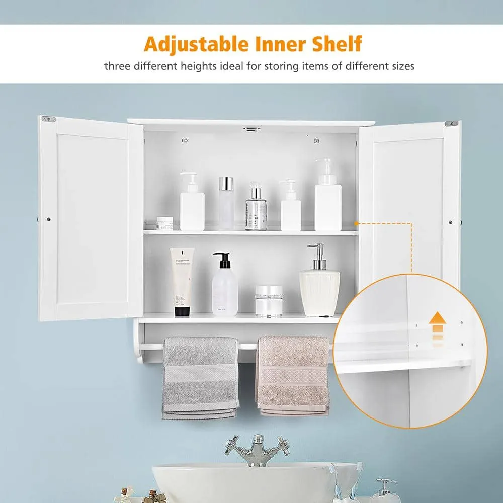 Costway 24 in. W x 24 in. H White Wall Surface Mounted Bathroom Medicine Cabinet without Mirror Storage Cupboard w/Towel Bar, photo 7 of 11