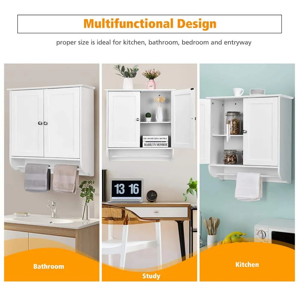Costway 24 in. W x 24 in. H White Wall Surface Mounted Bathroom Medicine Cabinet without Mirror Storage Cupboard w/Towel Bar, photo 8 of 11