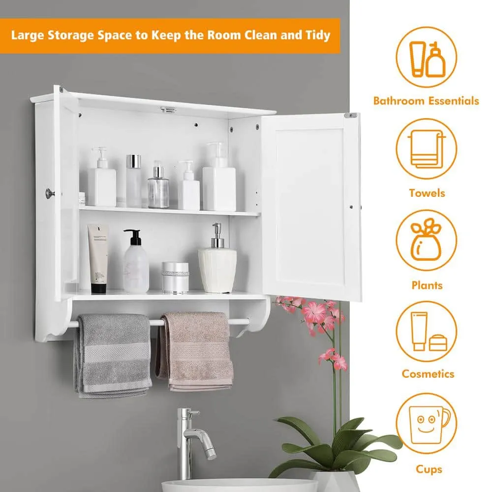 Costway 24 in. W x 24 in. H White Wall Surface Mounted Bathroom Medicine Cabinet without Mirror Storage Cupboard w/Towel Bar, photo 6 of 11