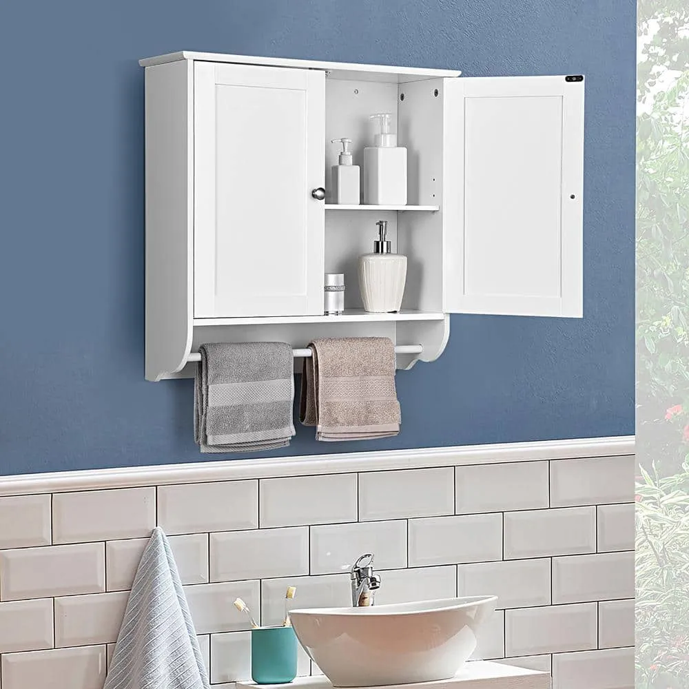 Costway 24 in. W x 24 in. H White Wall Surface Mounted Bathroom Medicine Cabinet without Mirror Storage Cupboard w/Towel Bar, photo 4 of 11