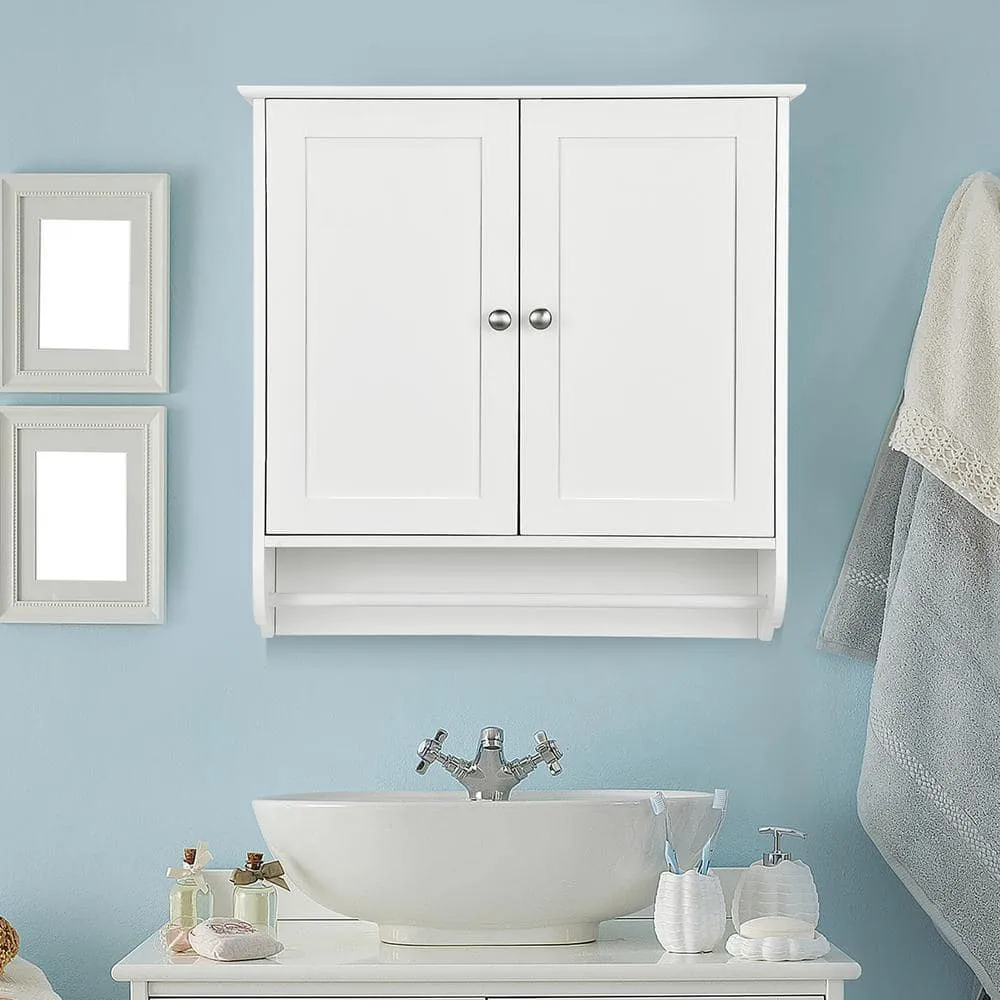 Costway 24 in. W x 24 in. H White Wall Surface Mounted Bathroom Medicine Cabinet without Mirror Storage Cupboard w/Towel Bar, photo 10 of 11