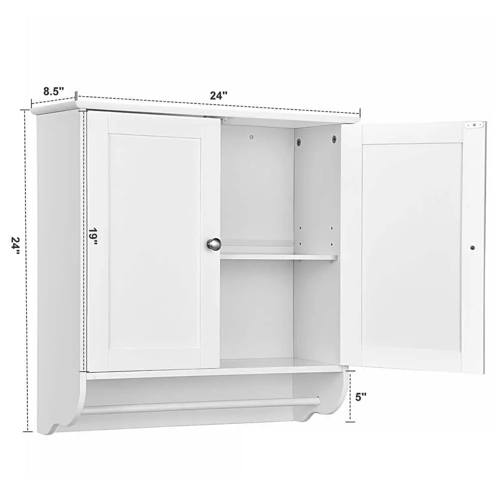 Costway 24 in. W x 24 in. H White Wall Surface Mounted Bathroom Medicine Cabinet without Mirror Storage Cupboard w/Towel Bar, photo 5 of 11