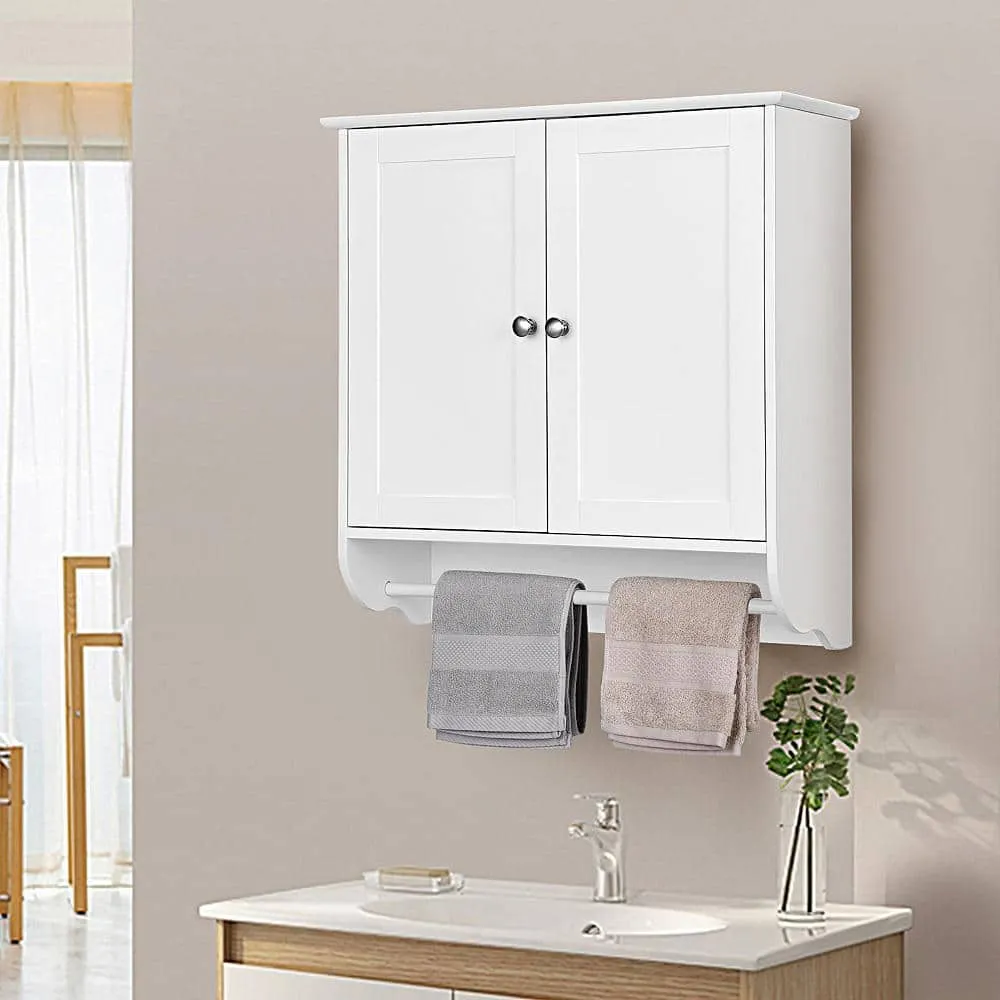 Costway 24 in. W x 24 in. H White Wall Surface Mounted Bathroom Medicine Cabinet without Mirror Storage Cupboard w/Towel Bar, photo 2 of 11