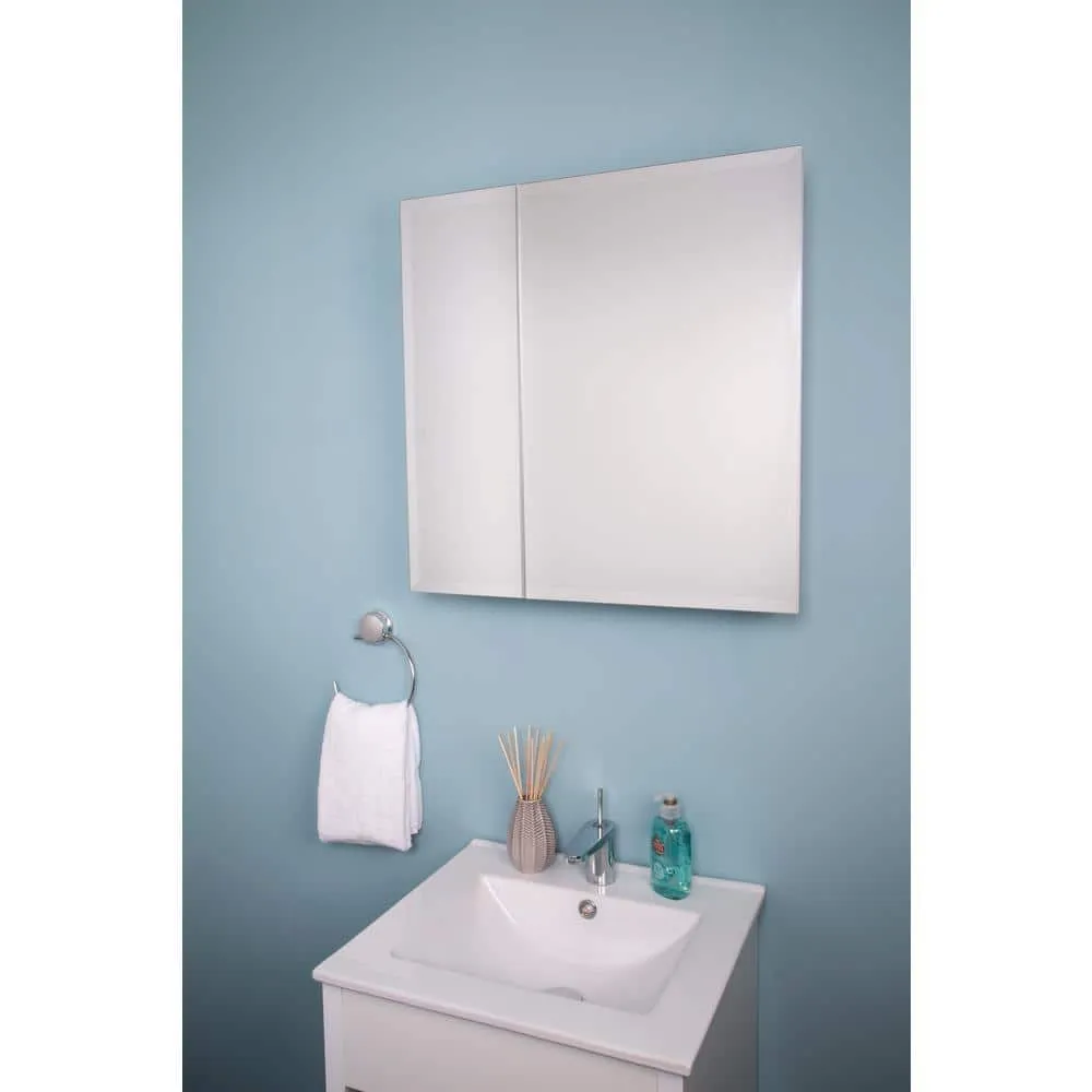 Croydex 24 in. W x 24 in. H x 5 in. D Frameless Bi-View Surface-Mount Medicine Cabinet with Easy Hang System in White, photo 12 of 12
