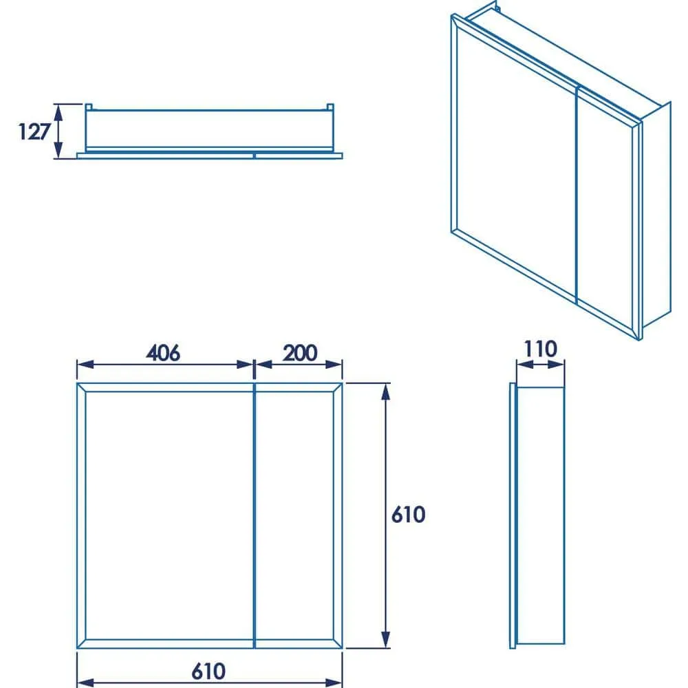 Croydex 24 in. W x 24 in. H x 5 in. D Frameless Bi-View Surface-Mount Medicine Cabinet with Easy Hang System in White, photo 3 of 12