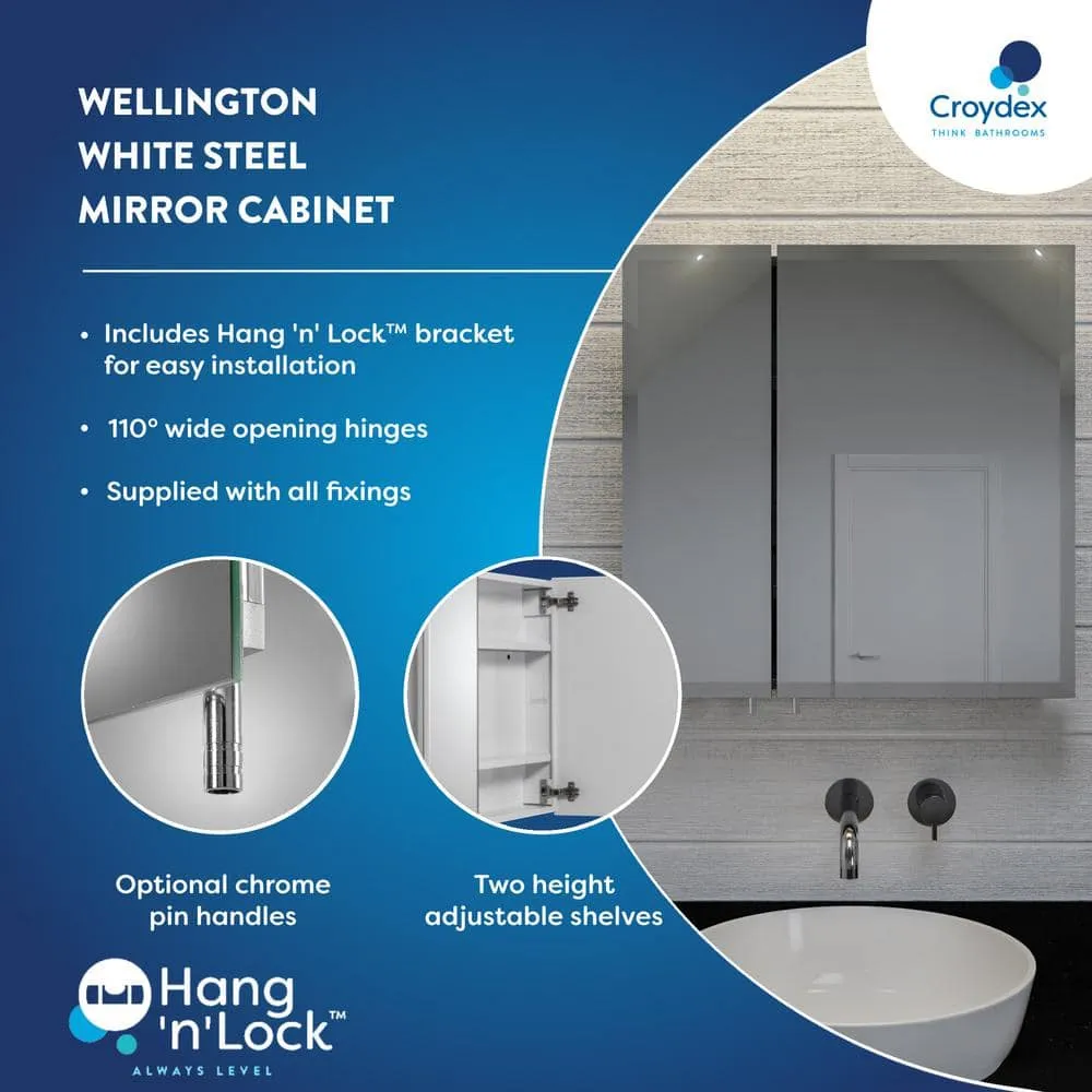 Croydex 24 in. W x 24 in. H x 5 in. D Frameless Bi-View Surface-Mount Medicine Cabinet with Easy Hang System in White, photo 10 of 12