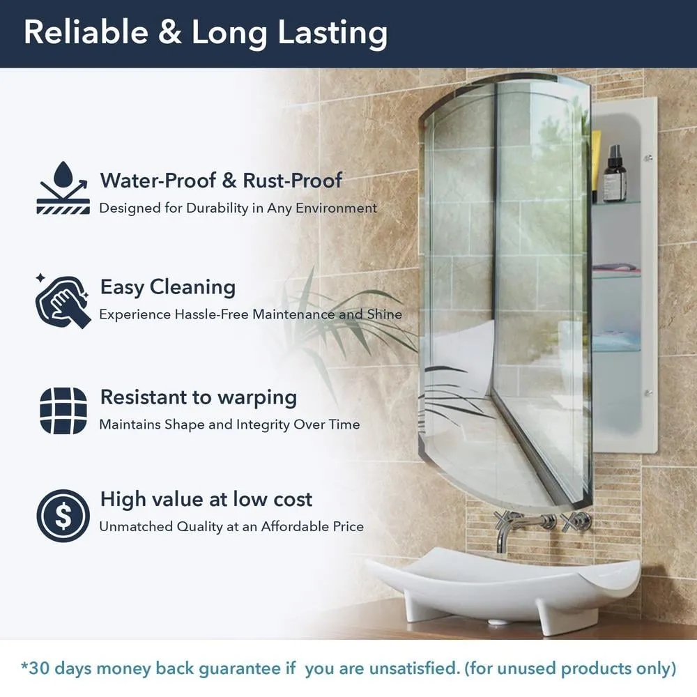 Deco Mirror 16 in. W x 30 in. H x 4-1/2 in. D Frameless Recessed V-Groove Beveled Eclipse Bathroom Medicine Cabinet, photo 4 of 8